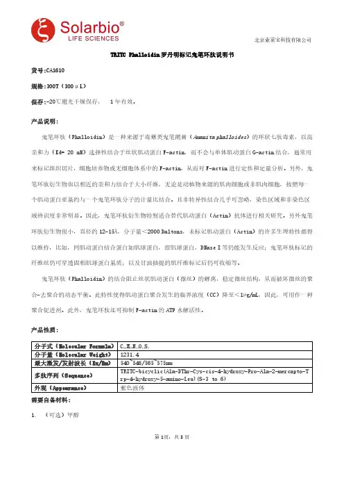 TRITC Phalloidin罗丹明标记鬼笔环肽说明书