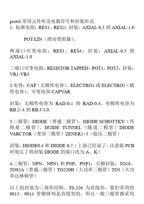 protel常用元件库及封装形式