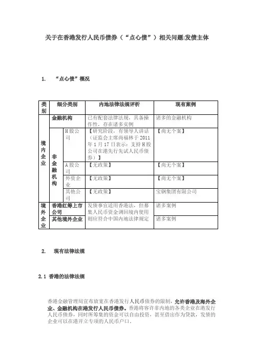 关于在香港发行人民币债券点心债相关问题：发债主体[1]