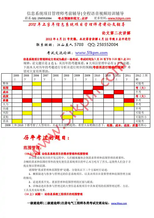 2012上半年信息系统项目管理师论文考前押题预测讲解和范文点评