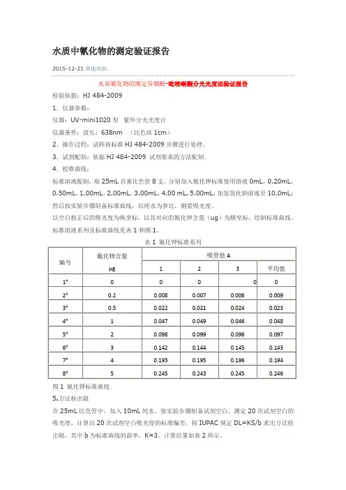 水质中氰化物的测定验证报告