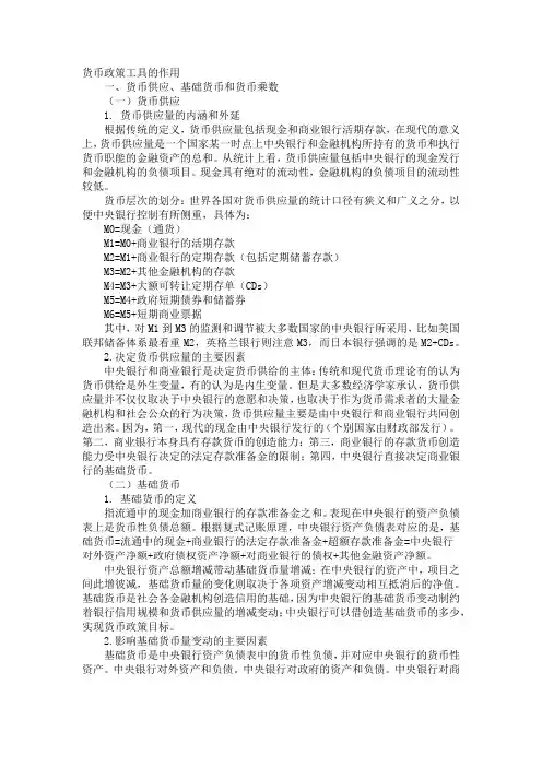 货币政策工具的作用