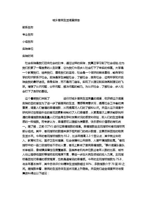 城乡居民生活调查报告