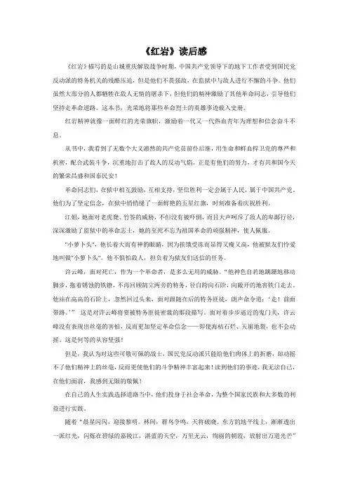 《红岩》读后感  红色经典