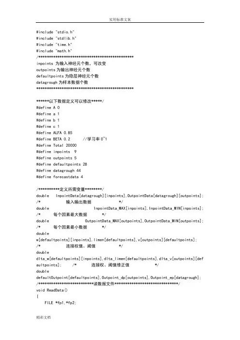 改进地BP神经网络算法C语言源码
