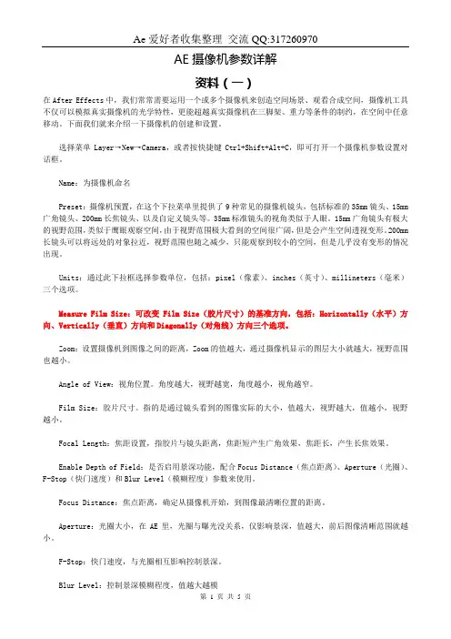 ae摄像机参数详解