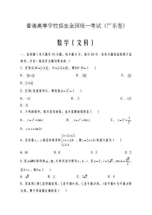 2020-2021学年高考数学(文)仿真模拟试题(广东卷)及答案解析