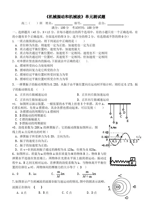 《机械振动和机械波》单元测试题