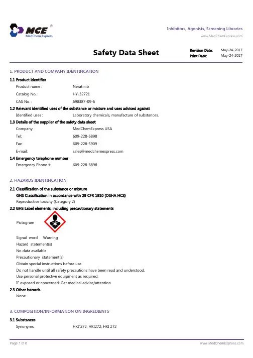 Neratinib_SDS_MedChemExpress