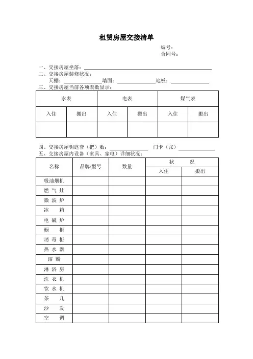 租赁房屋交接清单