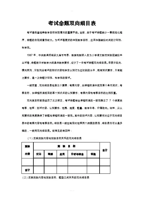 考试命题双向细目表 2