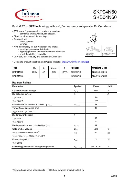 SKP04N60参数资料