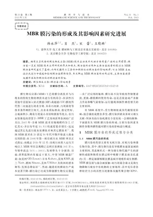 MBR膜污染的形成及其影响因素研究进展_韩永萍