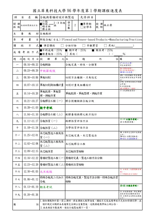 国立屏东科技大学96学年度第1学期课程进度表