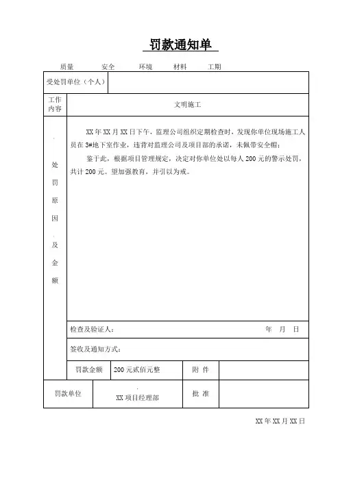 罚款单模板