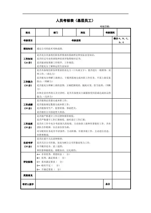 公司员工年终考核表