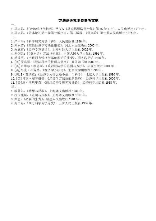 方法论研究主要参考文献