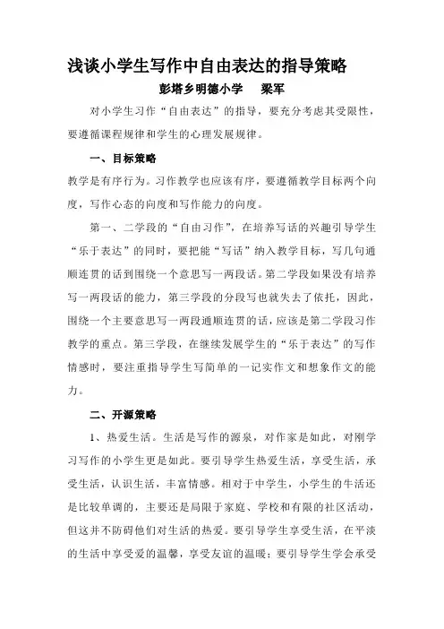 浅谈小学生写作中自由表达的指导策略
