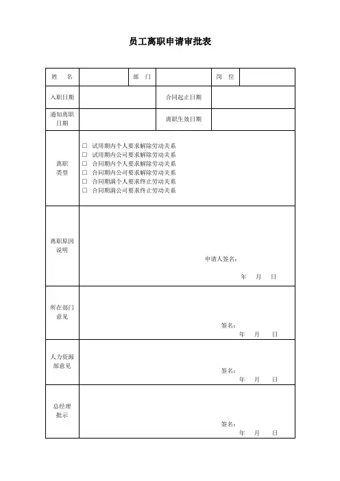 员工离职申请审批表