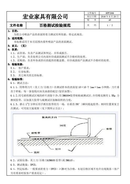 HYPZ-ZY-001百格测试检验规范
