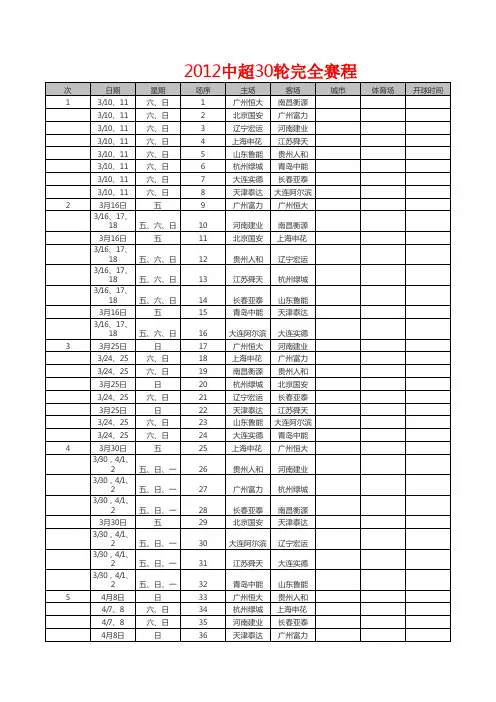 2012中超30轮完全赛程