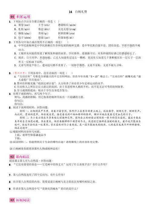 14 白杨礼赞习题