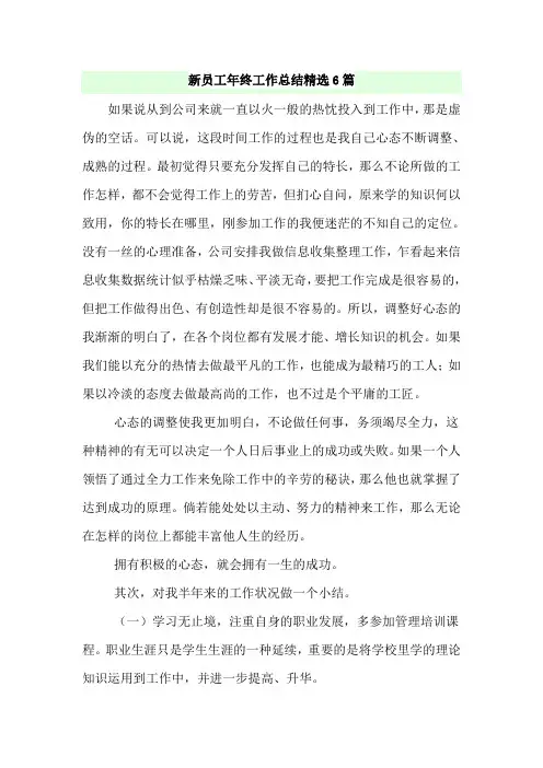 新员工年终工作总结精选6篇
