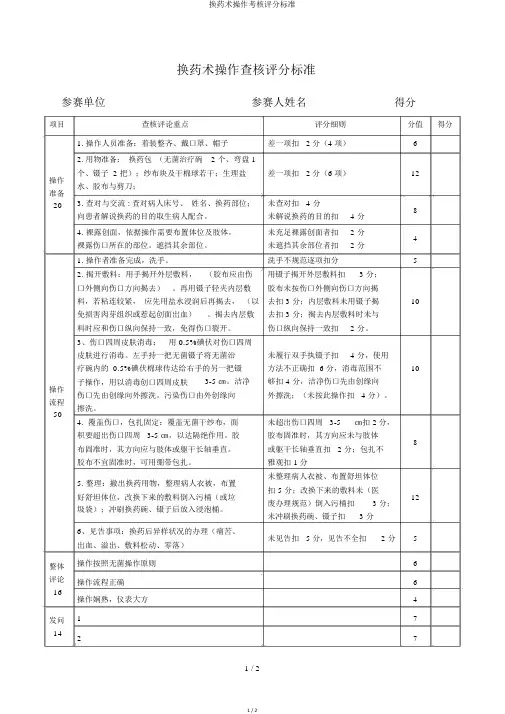 换药术操作考核评分标准
