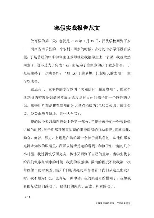 寒假实践报告范文