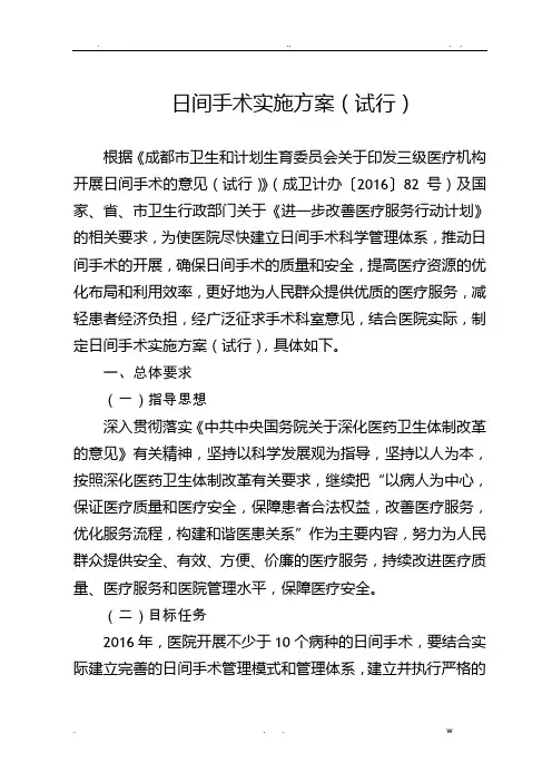 日间手术工作方案