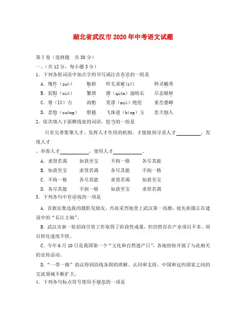 湖北省武汉市2020年中考语文试题