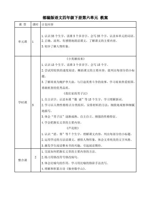 部编版语文四年级下册第六单元 教案