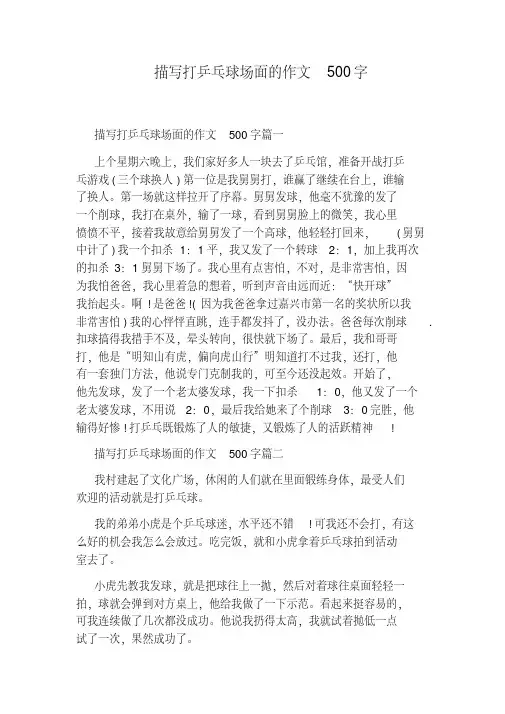 描写打乒乓球场面的作文500字