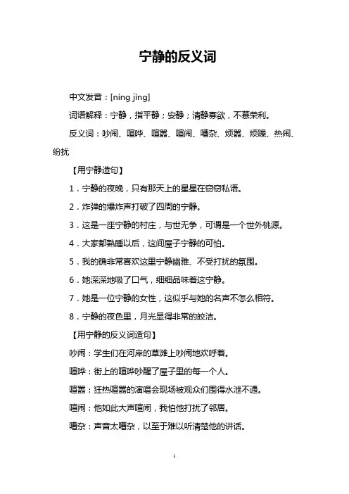 宁静的反义词