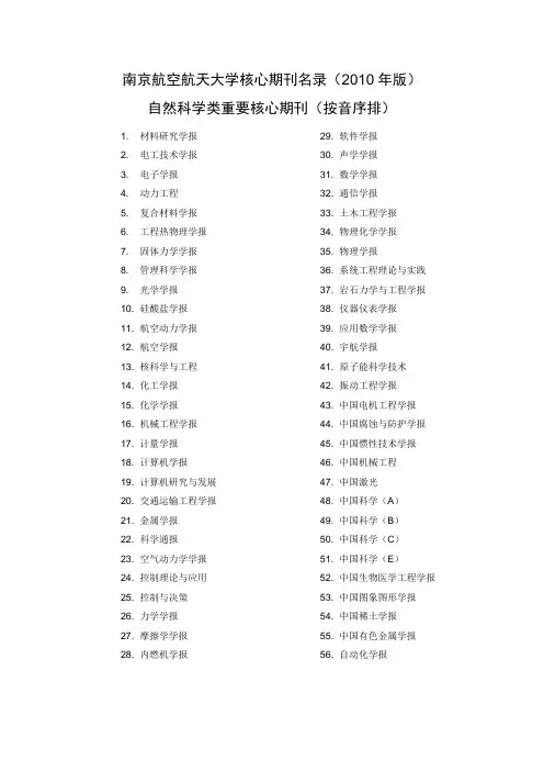 南京航空航天大学2010核心期刊