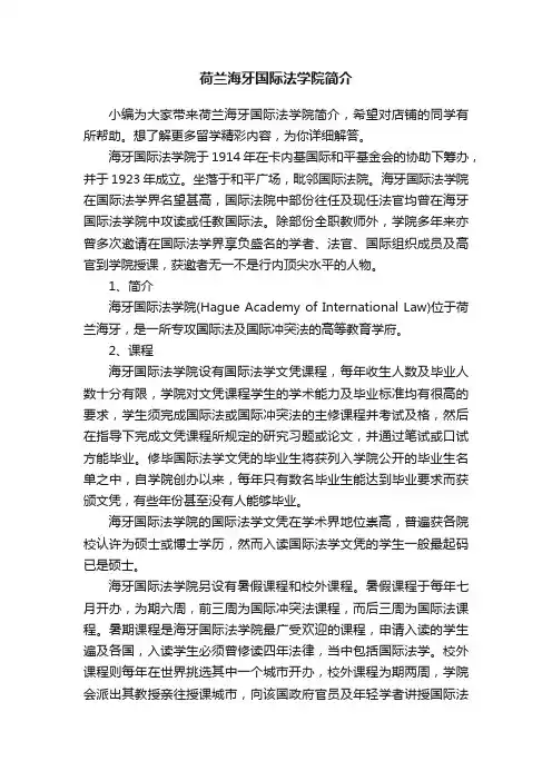 荷兰海牙国际法学院简介