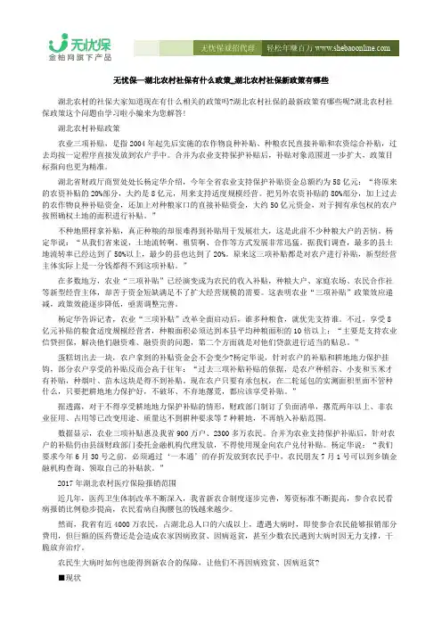 无忧保—湖北农村社保有什么政策_湖北农村社保新政策有哪些