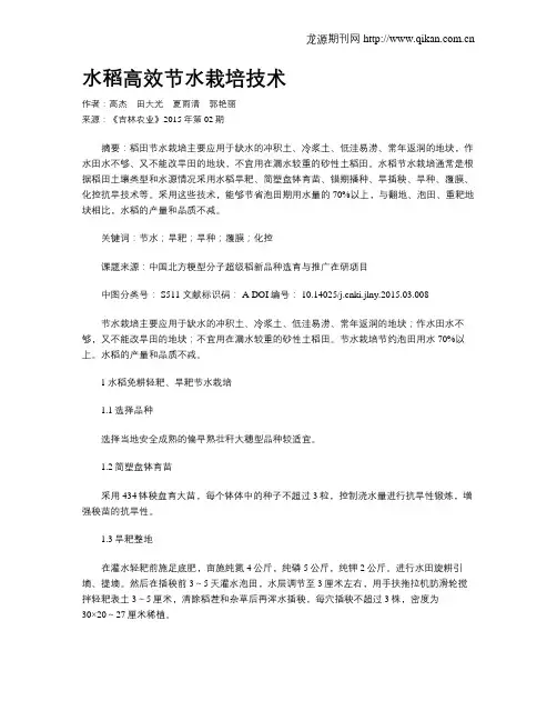 水稻高效节水栽培技术