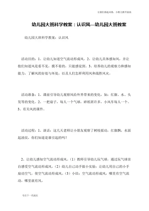 幼儿园大班科学教案：认识风—幼儿园大班教案