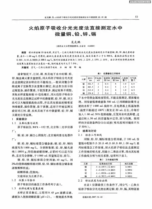 火焰原子吸收分光光度法直接测定水中微量铜、铅、锌、镉