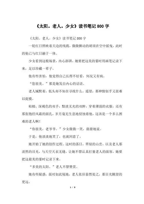 《太阳。老人。少女》读书笔记800字_高三作文