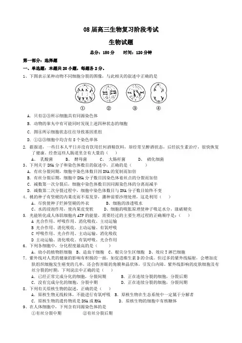 08届高三生物复习阶段考试
