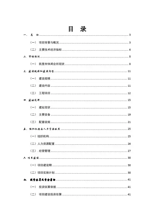 休闲会所、水疗会所、四星级宾馆及ktv歌城建设项目可行性研究报告书