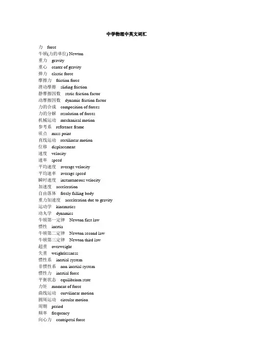 2011中学物理 英文词汇