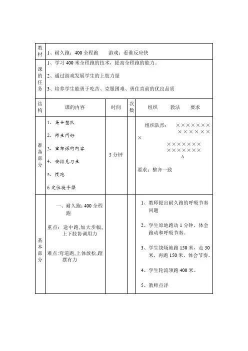 《400米耐久跑》公开课教学设计