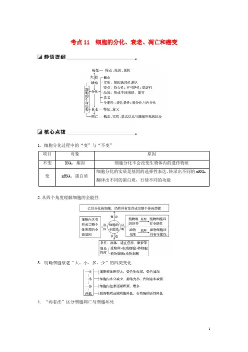 2020高考生物二轮复习 专题三 细胞的生命历程 考点11 细胞的分化、衰老、凋亡和癌变学案