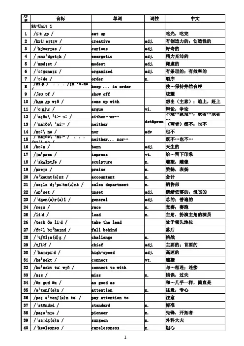 译林江苏版九年级上册9A单词默写表