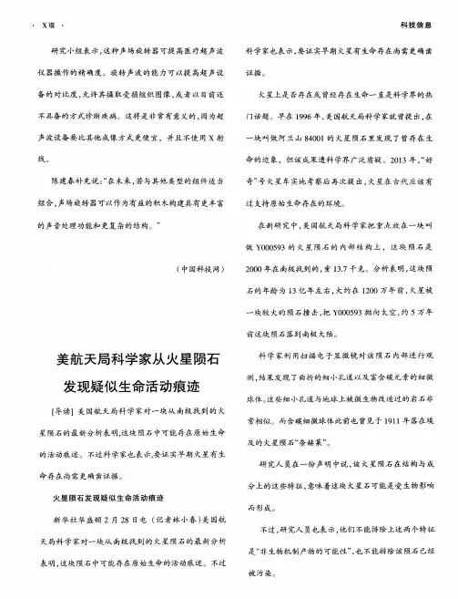 美航天局科学家从火星陨石发现疑似生命活动痕迹