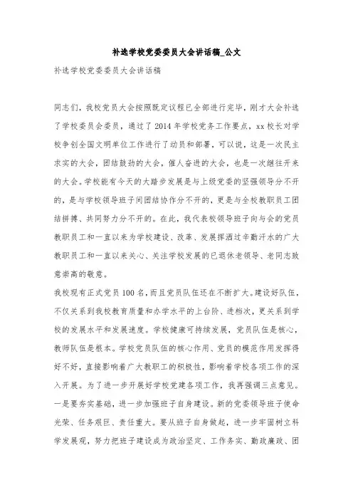 补选学校党委委员大会讲话稿_公文