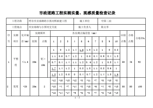 市政道路工程实测实量评分表(一)